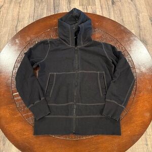 3599 Norma Kamali Full Zip Hoodie Black White Stitch Medium